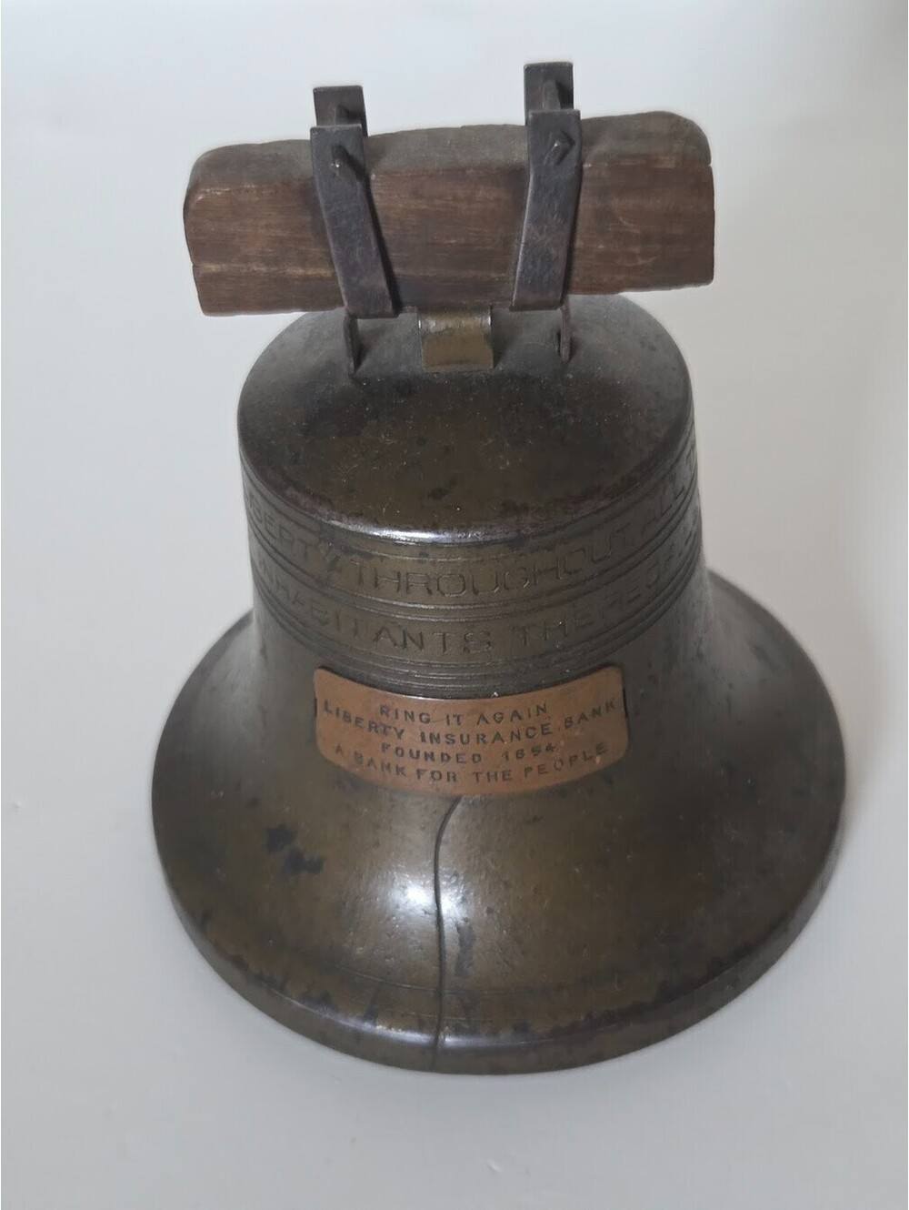 Vintage Liberty Bell Coin Bankers S&C Systems Co. Cleveland Metal Wooden Bank